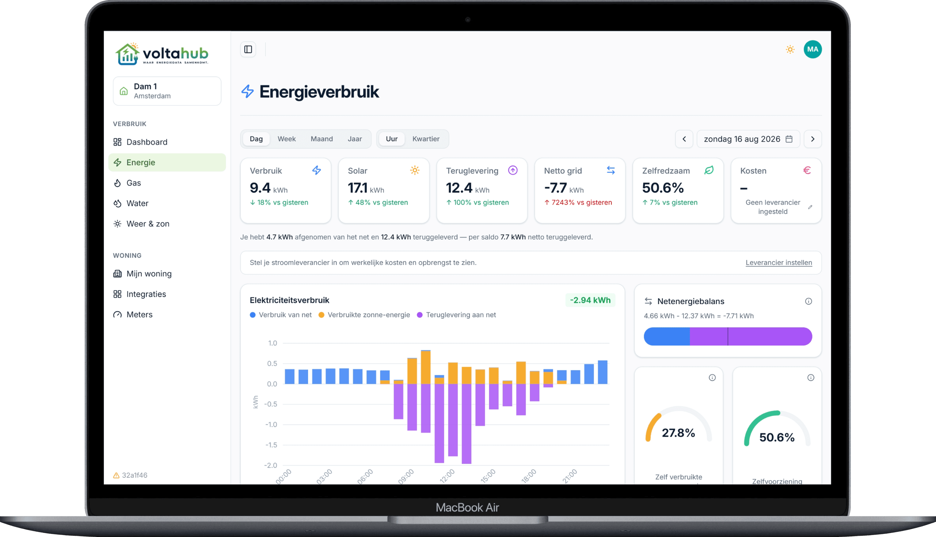 Voltahub-dashboard geopend op een laptop